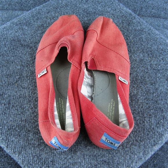 TOMS Women Flat Shoes Orange Fabric Slip On Size 8 Medium - Picture 6 of 10